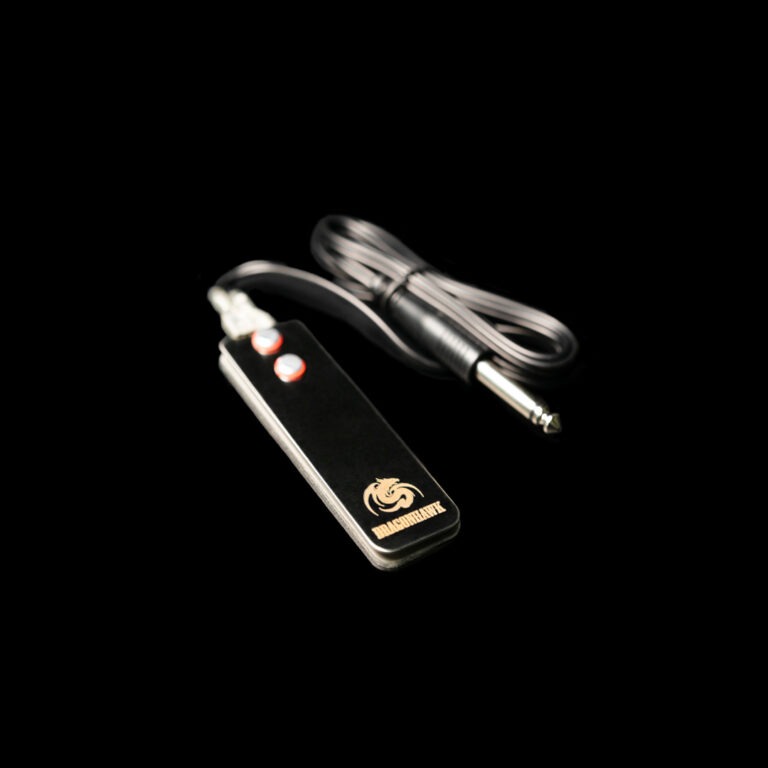 Dragonhawk Mini Stainless Steel Footswitch Pedal is a power supply accessory with clip cord plug and 148 cm cable. Stainless build for reliable control