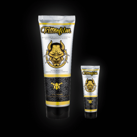 Aloe Tattoo protective film gel for fresh tattoos. Forms a thin elastic layer, dries fast, reduces friction, and supports aftercare