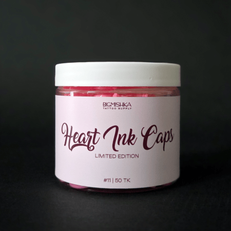 BigMishka Heart Ink Caps 50 tk plastist südamekujulised värvikapslid professionaalseks tatoveerimiseks ja hügieeniliseks värvi doseerimiseks